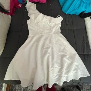 White One shoulder linen mini dress